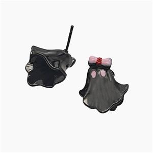 Halloween Ghost Copper Stud Earrings Enamel Bowknot Black Plated, approx 16-18mm [FN55103]