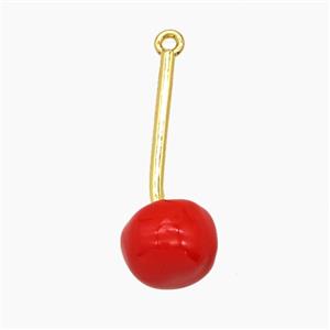 Copper Cherry Pendant Red Enamel Gold Plated, approx 10-27mm [FN55114]