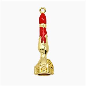 Halloween Candler Copper Pendant Red Enamel Gold Plated, approx 7-27mm [FN55115]