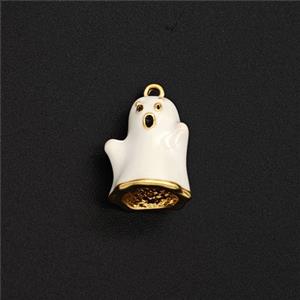 Halloween Ghost Charms Copper Pendant White Enamel Gold Plated, approx 10-13mm [FN55121]