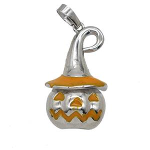 Halloween Pumpkin Charms Copper Pendant Orange Enamel Platinum Plated, approx 14-25mm [FN55122]