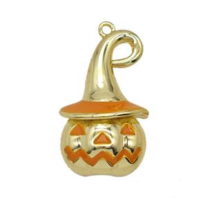 Halloween Pumpkin Charms Copper Pendant Orange Enamel Gold Plated, approx 14-25mm [FN55123]