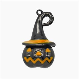 Halloween Pumpkin Charms Copper Pendant Orange Enamel Black Plated, approx 14-25mm [FN55124]