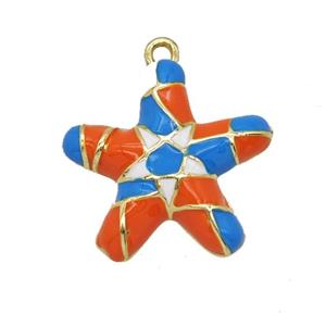 Copper Star Pendant Red Blue Enamel Gold Plated, approx 18mm [FN55125]