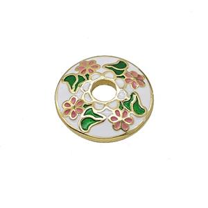 Copper Beadcaps White Enamel Flower Gold Plated, approx 15mm [FN55127]