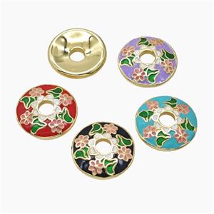 Copper Beadcaps Enamel Flower Gold Plated Mixed, approx 15mm [FN55132]