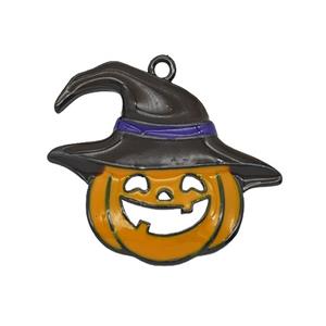 Halloween Jack-O-Lantern Charms Copper Pumpkin Pendant Enamel Black Plated, approx 22-26mm [FN55138]