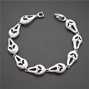 Halloween Ghost Copper Bracelet White Enamel Platinum Plated, approx 9-15mm, 18cm length [FN55156]