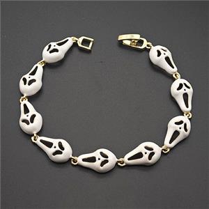 Halloween Ghost Copper Bracelet White Enamel Gold Plated, approx 9-15mm, 18cm length [FN55157]