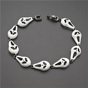 Halloween Ghost Copper Bracelet White Enamel Black Plated, approx 9-15mm, 18cm length [FN55158]