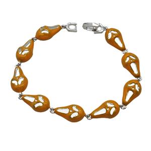 Halloween Ghost Copper Bracelet Orange Enamel Platinum Plated, approx 9-15mm, 18cm length [FN55162]
