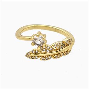 Copper Leaf Rings Pave Zirconia 18K Gold Plated, approx 6mm, 18mm dia [FN55263]