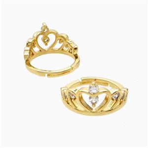 Copper Crown Rings Pave Zirconia 18K Gold Plated, approx 5-12mm, 18mm dia [FN55273]
