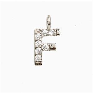 Copper Letter-F Pendant Pave Zirconia Platinum Plated, approx 7-13mm [FN55341]