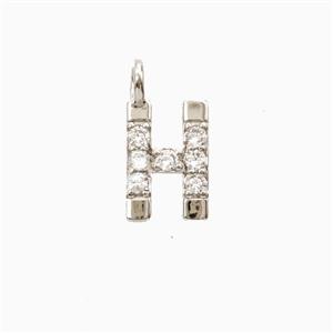 Copper Letter-H Pendant Pave Zirconia Platinum Plated, approx 7-13mm [FN55343]
