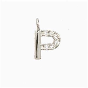 Copper Letter-P Pendant Pave Zirconia Platinum Plated, approx 7-13mm [FN55351]