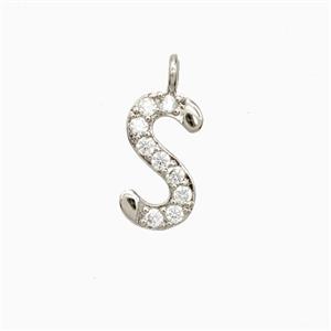 Copper Letter-S Pendant Pave Zirconia Platinum Plated, approx 7-13mm [FN55354]