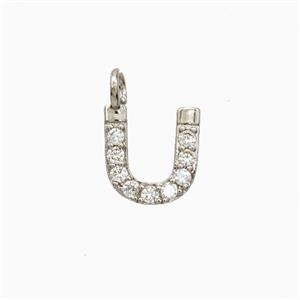Copper Letter-U Pendant Pave Zirconia Platinum Plated, approx 7-13mm [FN55356]
