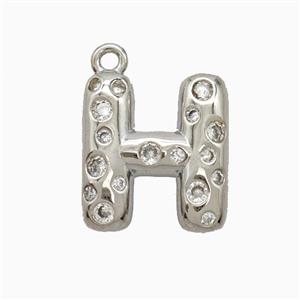 Copper Letter-H Pendant Pave Zirconia Platinum Plated, approx 15-18mm [FN55397]