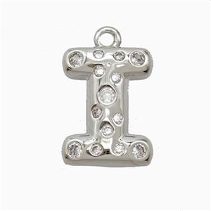 Copper Letter-I Pendant Pave Zirconia Platinum Plated, approx 15-18mm [FN55398]