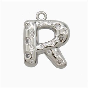 Copper Letter-R Pendant Pave Zirconia Platinum Plated, approx 15-18mm [FN55407]