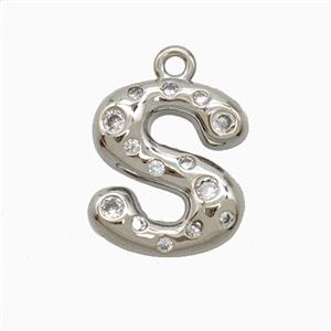 Copper Letter-S Pendant Pave Zirconia Platinum Plated, approx 15-18mm [FN55408]