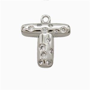 Copper Letter-T Pendant Pave Zirconia Platinum Plated, approx 15-18mm [FN55409]