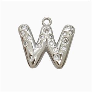 Copper Letter-W Pendant Pave Zirconia Platinum Plated, approx 15-18mm [FN55412]