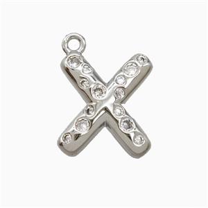 Copper Letter-X Pendant Pave Zirconia Platinum Plated, approx 15-18mm [FN55413]