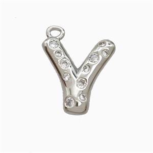 Copper Letter-Y Pendant Pave Zirconia Platinum Plated, approx 15-18mm [FN55414]