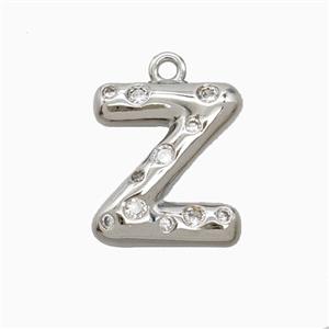Copper Letter-Z Pendant Pave Zirconia Platinum Plated, approx 15-18mm [FN55415]