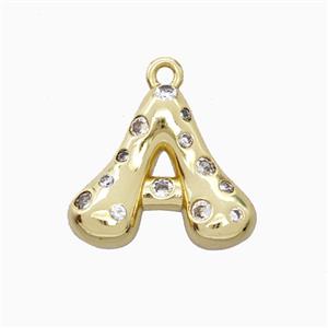 Copper Letter-A Pendant Pave Zirconia Gold Plated, approx 15-18mm [FN55417]