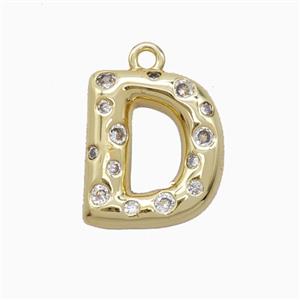 Copper Letter-D Pendant Pave Zirconia Gold Plated, approx 15-18mm [FN55420]