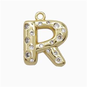 Copper Letter-R Pendant Pave Zirconia Gold Plated, approx 15-18mm [FN55434]