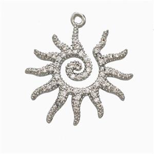 Copper Sun Pendant Pave Zirconia Platinum Plated, approx 20mm [FN55557]