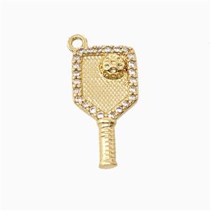 Copper Pickleball Paddle Pendant Pave Zirconia Sports Gold Plated, approx 9-18mm [FN55641]