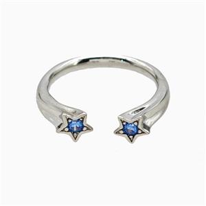 Copper Star Rings Pave Zirconia Platinum Plated, approx 5mm, 18mm dia [FN55663]