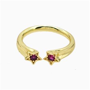 Copper Star Rings Pave Zirconia Gold Plated, approx 5mm, 18mm dia [FN55666]
