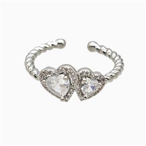 Copper Heart Rings Pave Zirconia Crystal Glass Platinum Plated, approx 7mm, 8mm, 18mm dia [FN55667]