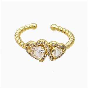 Copper Heart Rings Pave Zirconia Crystal Glass Gold Plated, approx 7mm, 8mm, 18mm dia [FN55670]