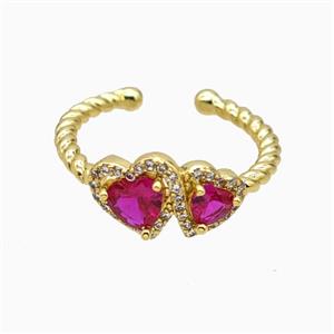 Copper Heart Rings Pave Zirconia Crystal Glass Gold Plated, approx 7mm, 8mm, 18mm dia [FN55671]