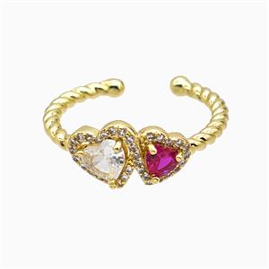 Copper Heart Rings Pave Zirconia Crystal Glass Gold Plated, approx 7mm, 8mm, 18mm dia [FN55672]