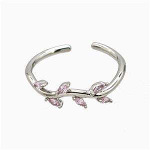 Copper Leaf Rings Pave Zirconia Platinum Plated, approx 6mm, 18mm dia [FN55674]