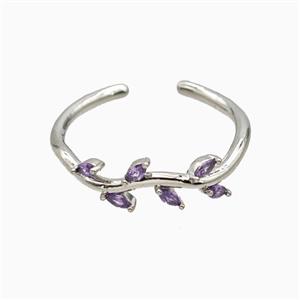 Copper Leaf Rings Pave Zirconia Platinum Plated, approx 6mm, 18mm dia [FN55675]