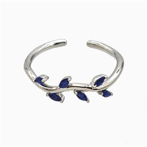 Copper Leaf Rings Pave Zirconia Platinum Plated, approx 6mm, 18mm dia [FN55676]