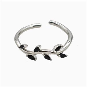 Copper Leaf Rings Pave Zirconia Platinum Plated, approx 6mm, 18mm dia [FN55678]