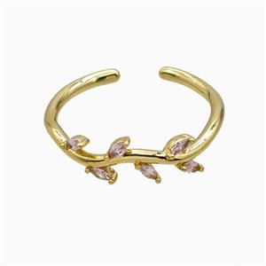 Copper Leaf Rings Pave Zirconia Gold Plated, approx 6mm, 18mm dia [FN55680]