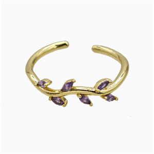 Copper Leaf Rings Pave Zirconia Gold Plated, approx 6mm, 18mm dia [FN55681]