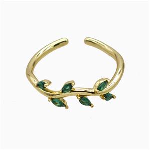 Copper Leaf Rings Pave Zirconia Gold Plated, approx 6mm, 18mm dia [FN55682]