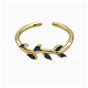 Copper Leaf Rings Pave Zirconia Gold Plated, approx 6mm, 18mm dia [FN55683]